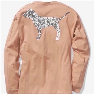 PINK BLING LONG SLEEVE CAMPUS T-SHIRT